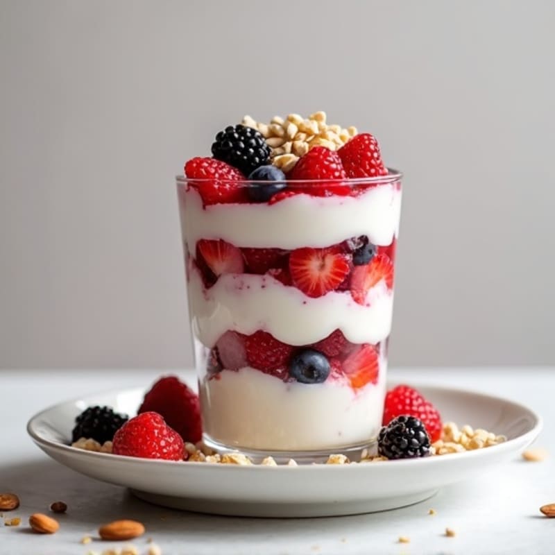 Greek Yogurt Protein Parfait with Mixed Berries and Almonds
