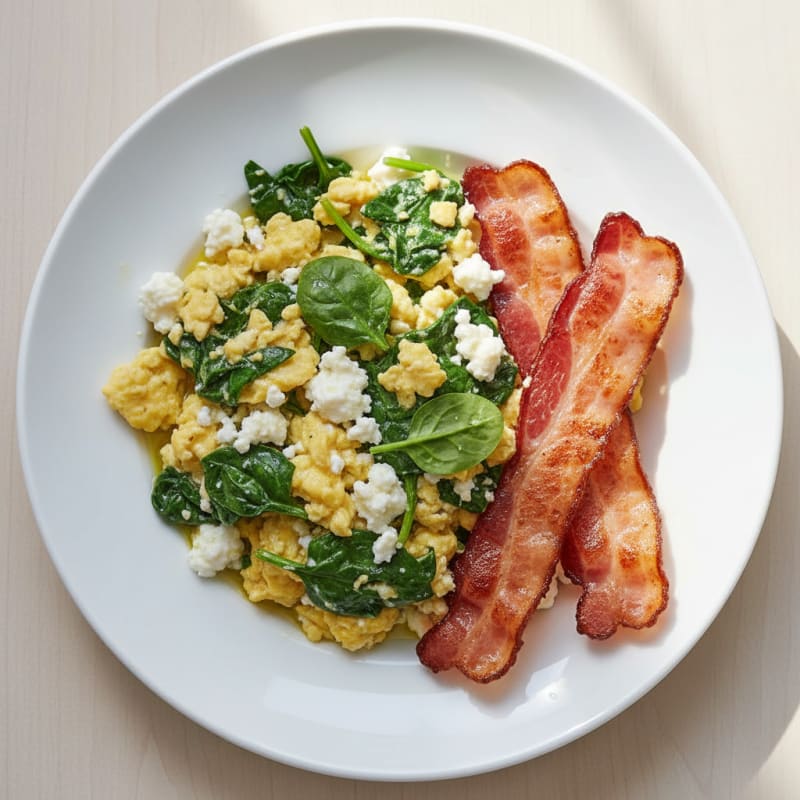Cottage Cheese Scramble with Spinach and Turkey Bacon