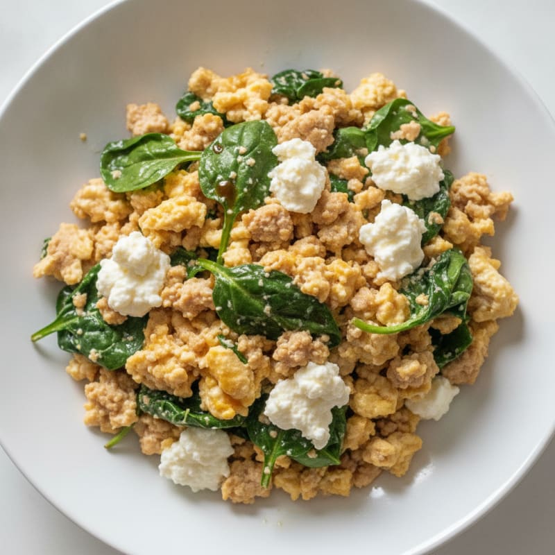 Egg White and Turkey Spinach Scramble with Cottage Cheese