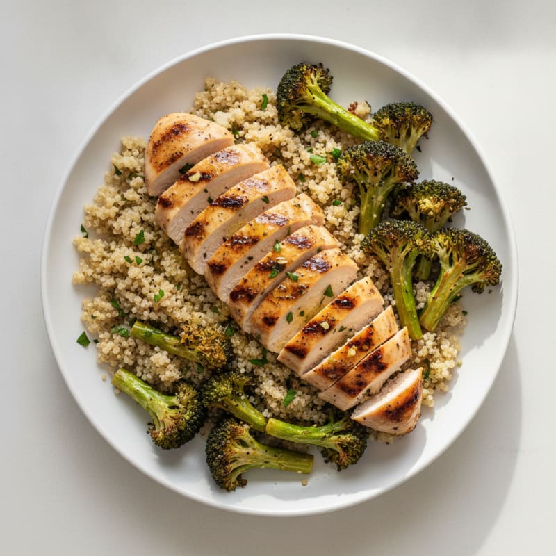 Grilled Chicken Breast with Quinoa and Roasted Broccoli