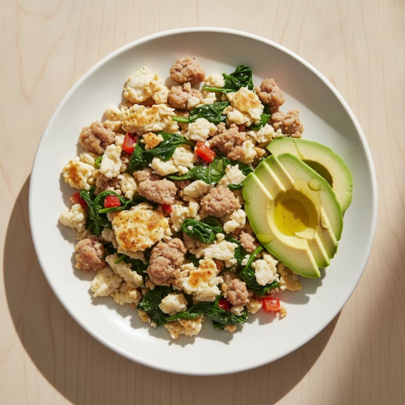 Egg White Spinach Scramble with Turkey Sausage