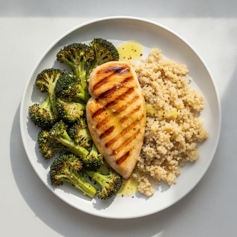 Grilled Chicken Breast with Roasted Broccoli and Quinoa
