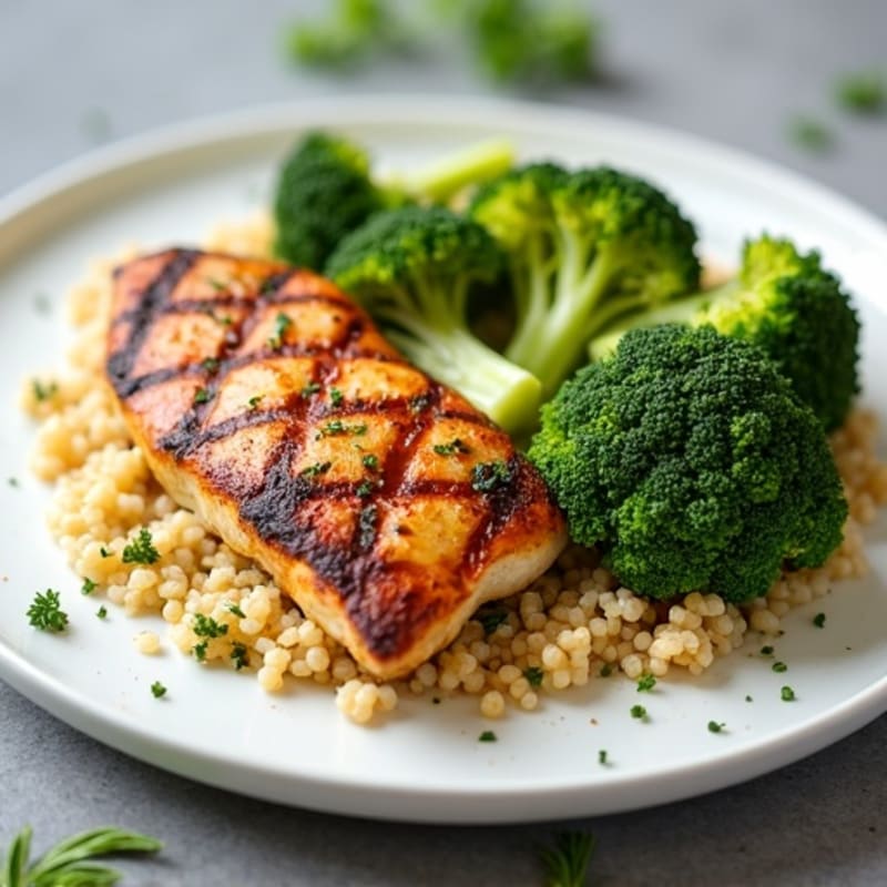 Grilled Chicken Breast with Quinoa and Roasted Broccoli