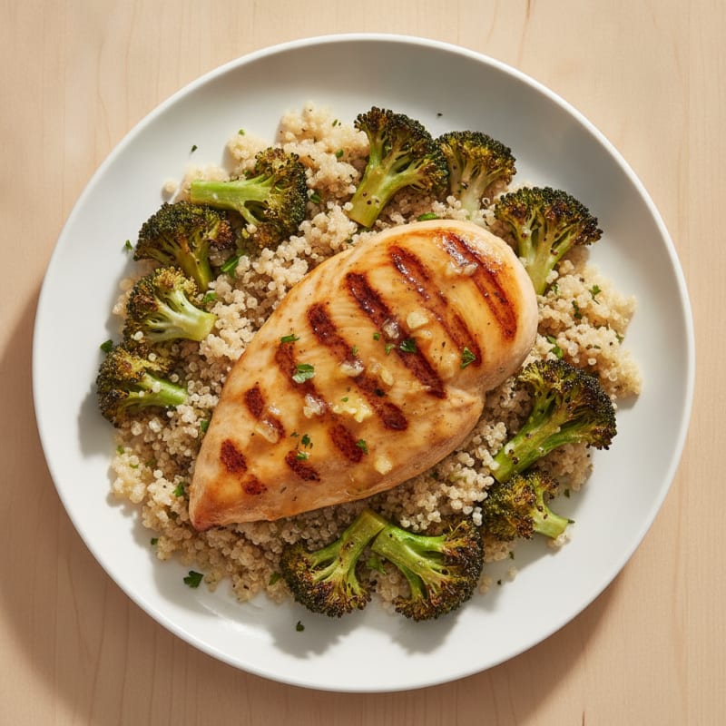 Grilled Chicken Breast with Quinoa and Roasted Broccoli