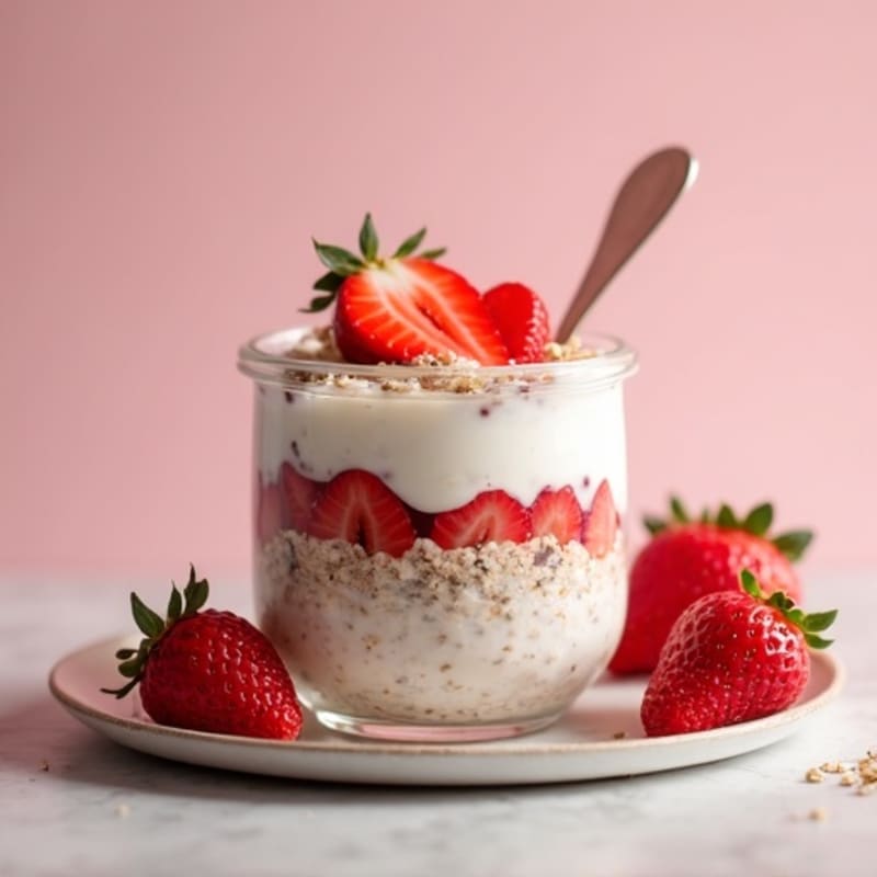 Healthy Creamy Strawberry Shortcake Overnight Oats