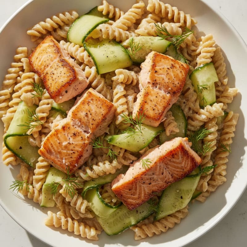Salmon Cream Cheese Pasta with Cucumber