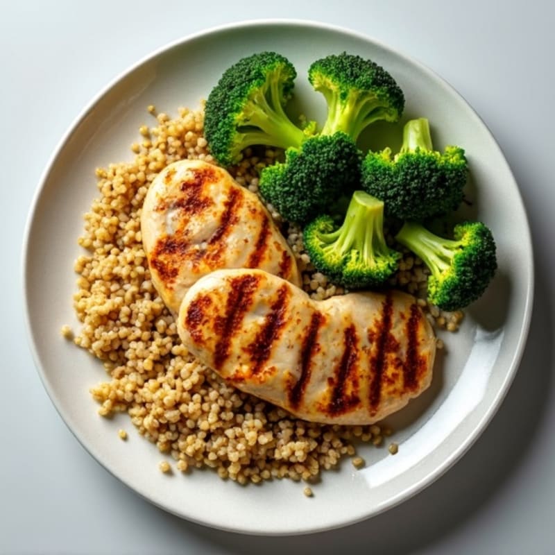 Grilled Chicken Breast with Quinoa and Roasted Broccoli