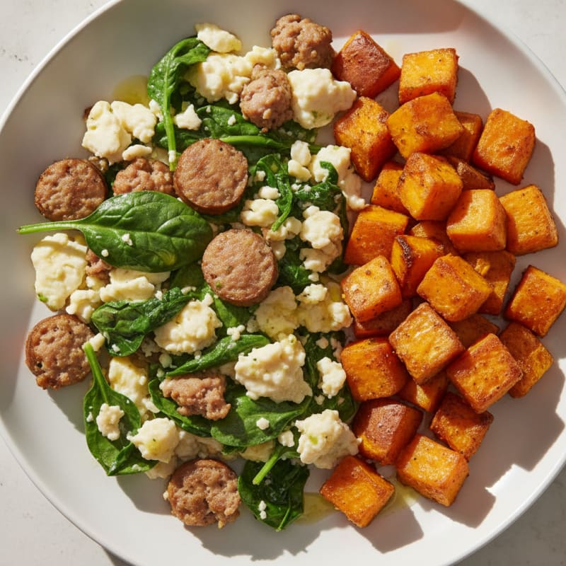 Egg White Scramble with Spinach and Turkey Sausage