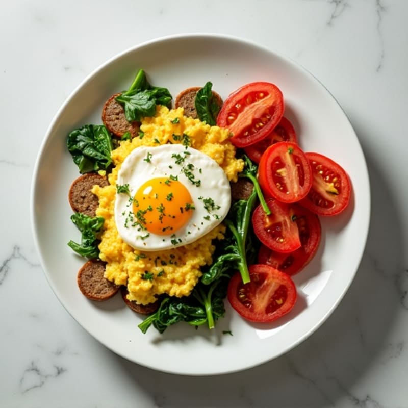 Egg White and Turkey Sausage Scramble with Spinach and Tomatoes