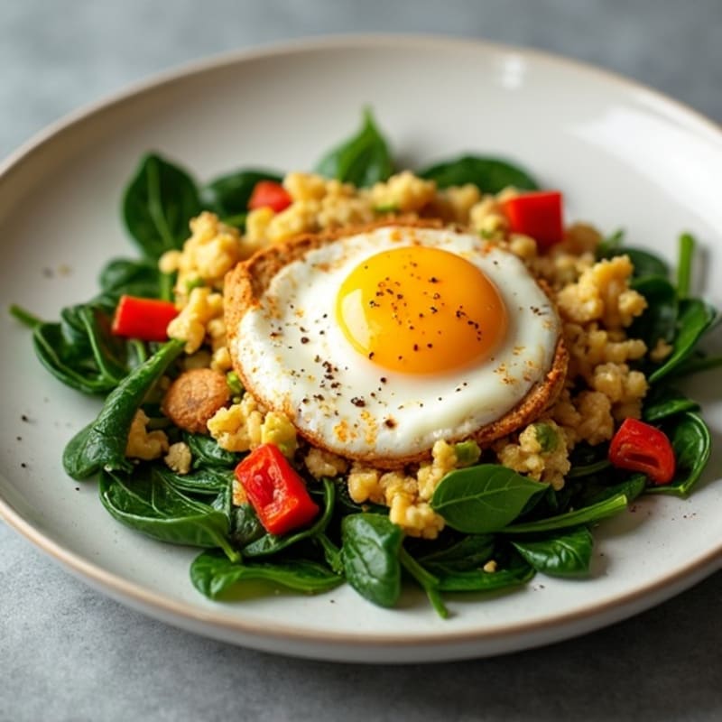 Spiced Chicken Egg Scramble with Sautéed Greens