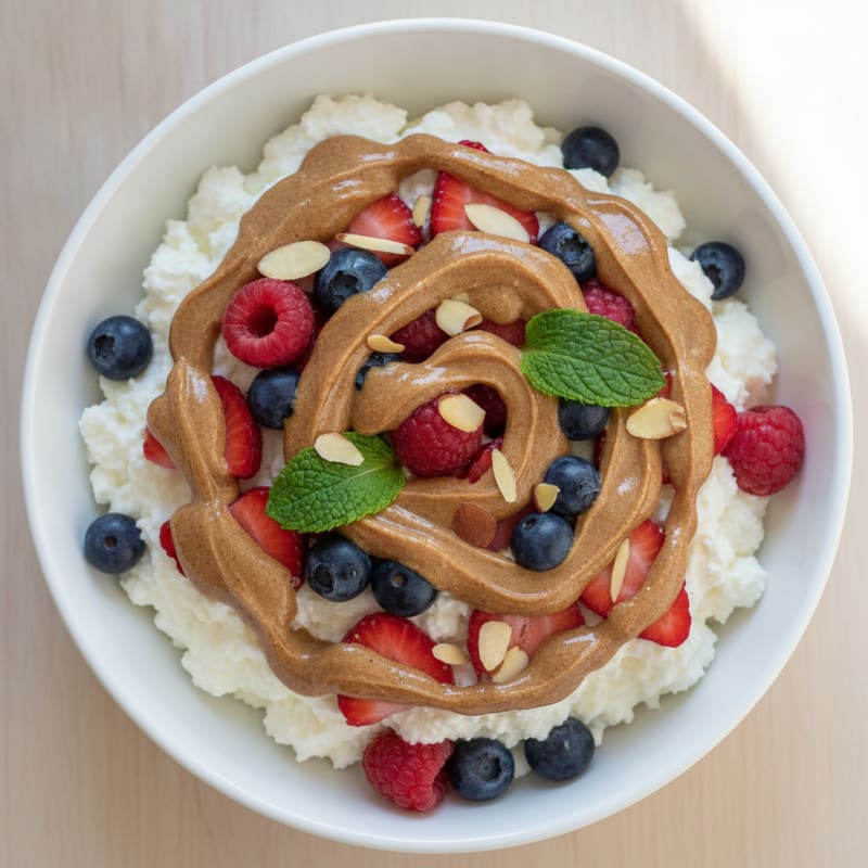 Greek Yogurt Protein Parfait with Mixed Berries and Almond Butter