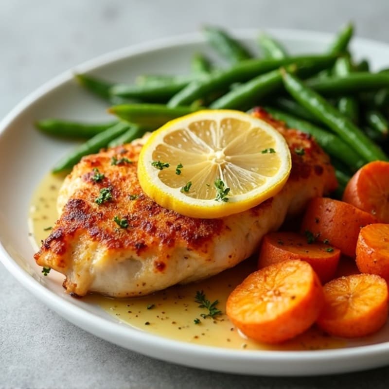 Crispy Lemon-Herb Chicken with Roasted Sweet Potatoes and Green Beans