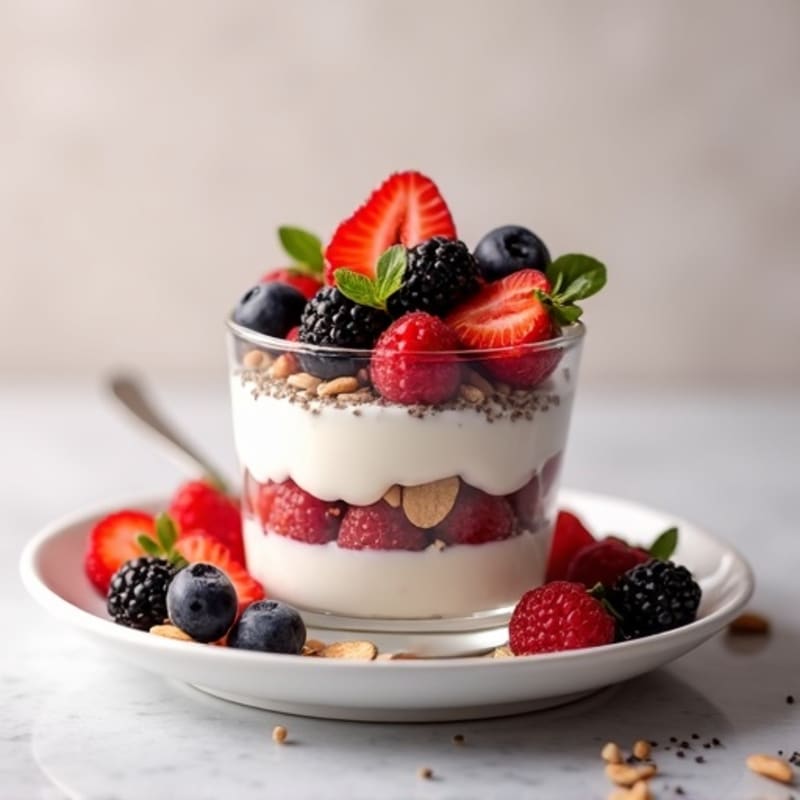 Greek Yogurt Protein Parfait with Mixed Berries and Almonds