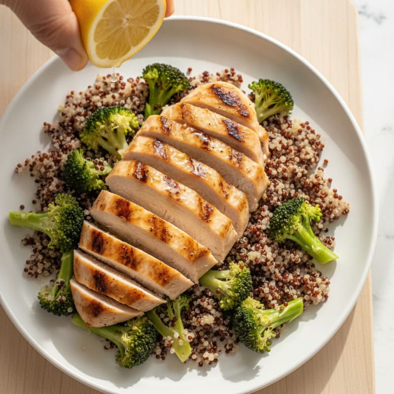 Grilled Chicken Breast with Quinoa and Steamed Broccoli