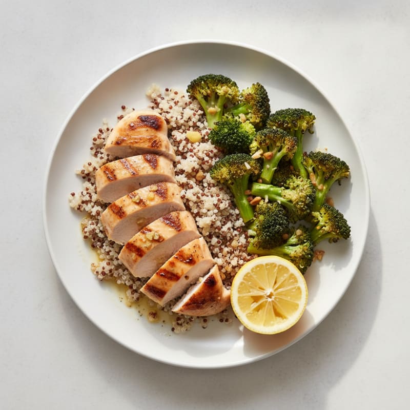Grilled Chicken Breast with Quinoa and Roasted Broccoli