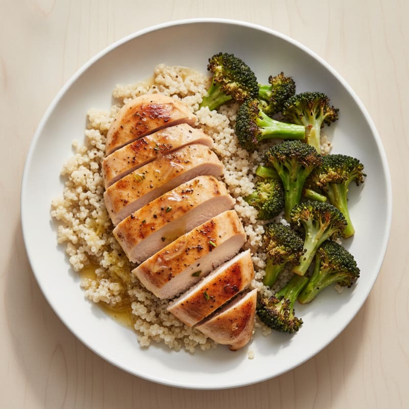 Grilled Chicken Breast with Quinoa and Roasted Broccoli