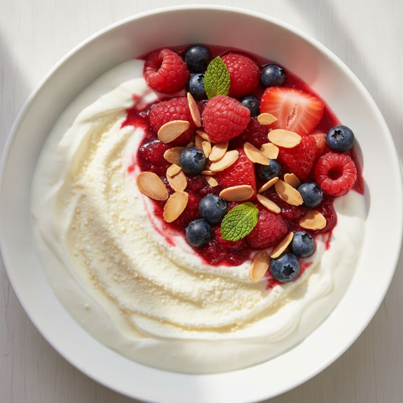 Greek Yogurt Protein Parfait with Mixed Berries and Almonds