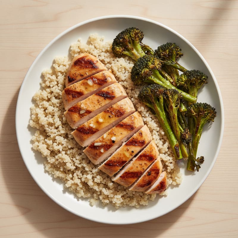 Grilled Chicken Breast with Quinoa and Roasted Broccoli