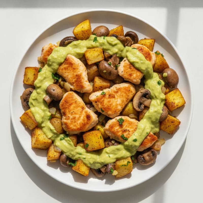 Chicken and Mushroom Skillet with Creamy Avocado Sauce