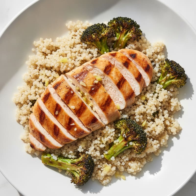 Grilled Chicken Breast with Quinoa and Roasted Broccoli