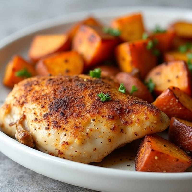 Sheet Pan Cinnamon Chicken and Roasted Sweet Potatoes