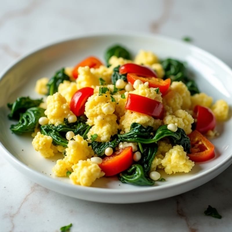 Egg White Veggie Scramble with Spinach and Bell Peppers