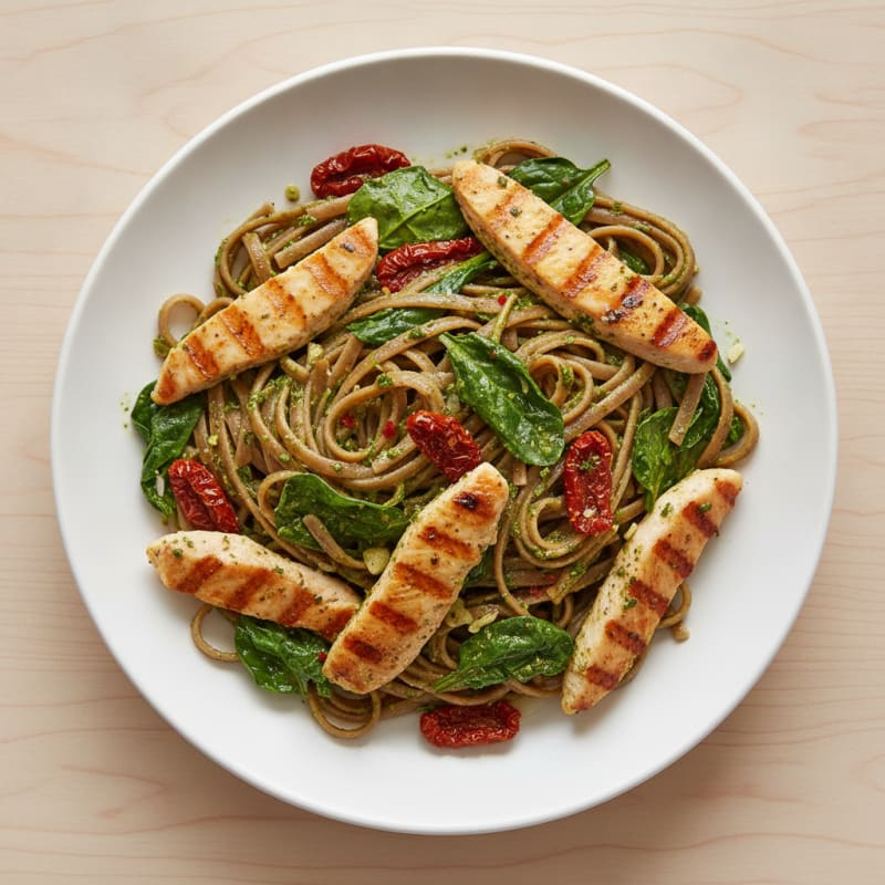 Pesto Chicken Linguine with Sun-Dried Tomatoes