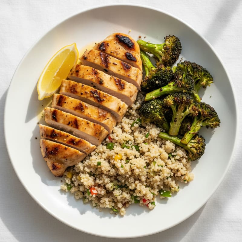 Grilled Chicken Breast with Quinoa and Roasted Broccoli