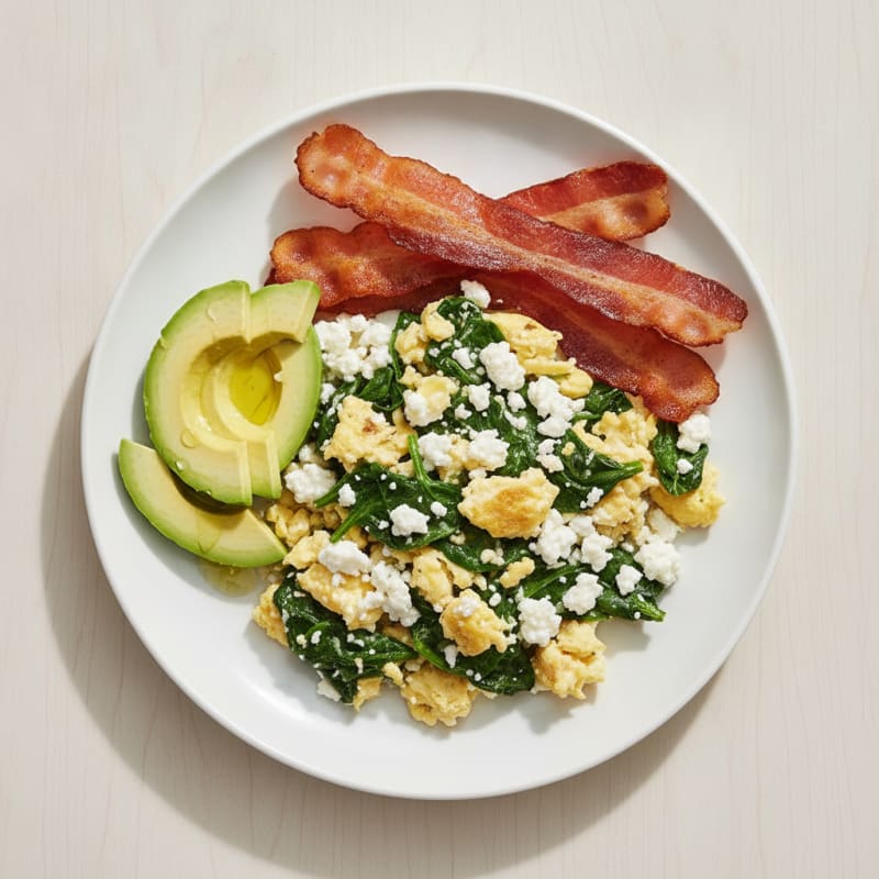 Cottage Cheese Scramble with Spinach and Turkey Bacon