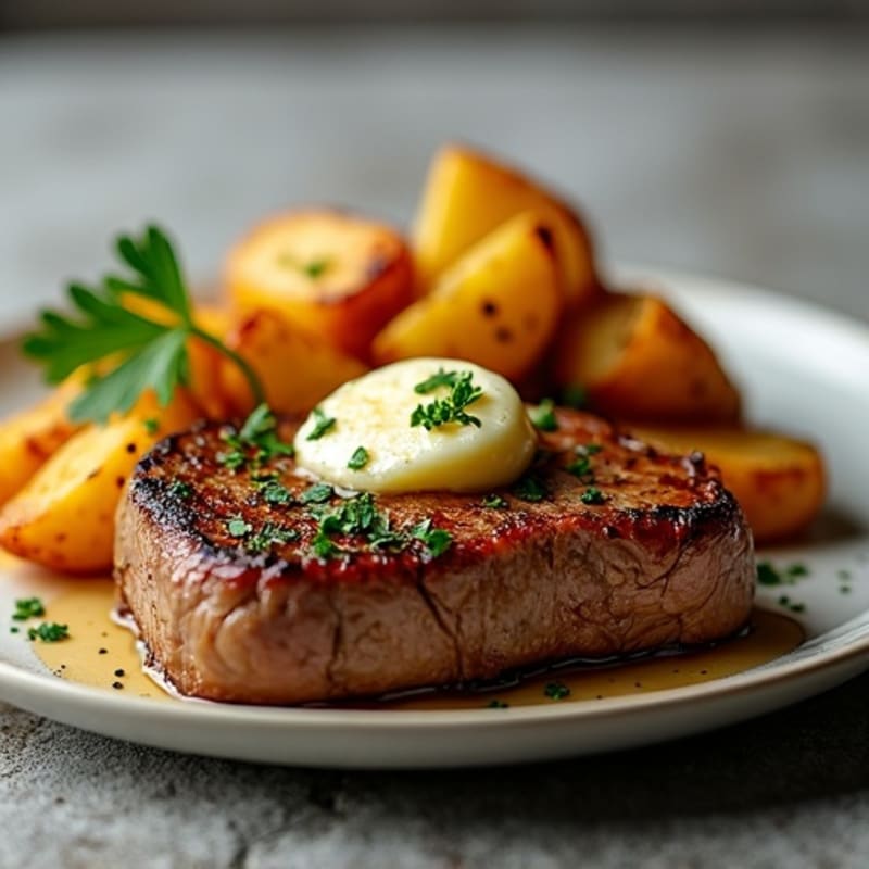 Pan-Seared Garlic Butter Steak with Crispy Roasted Potatoes