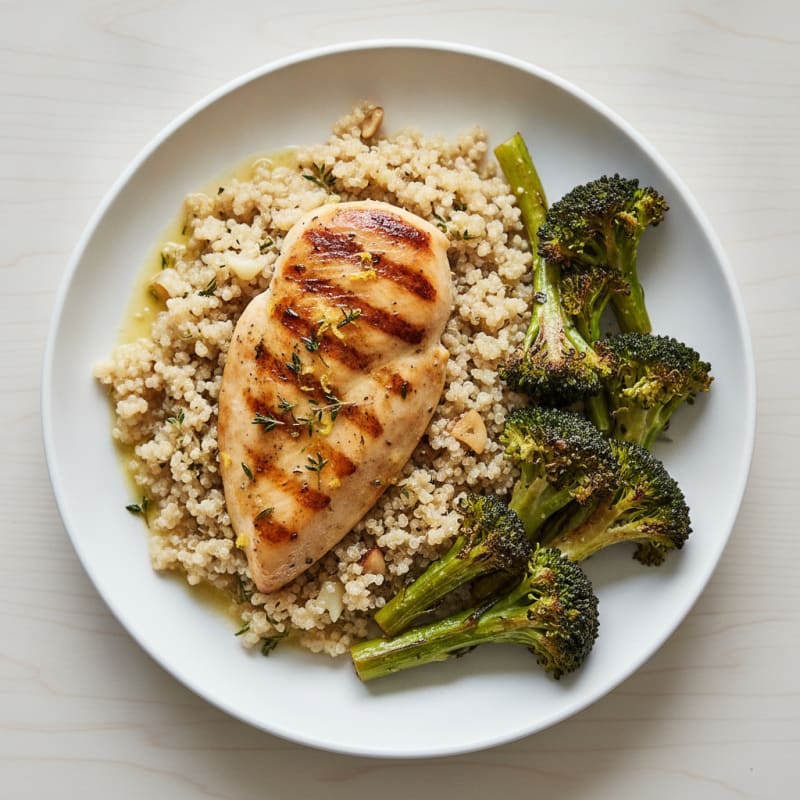 Grilled Chicken Breast with Quinoa and Roasted Broccoli
