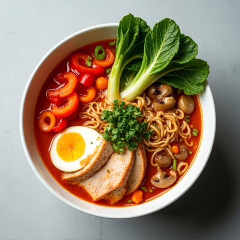 Spicy Sriracha Chicken Ramen with Fresh Vegetables