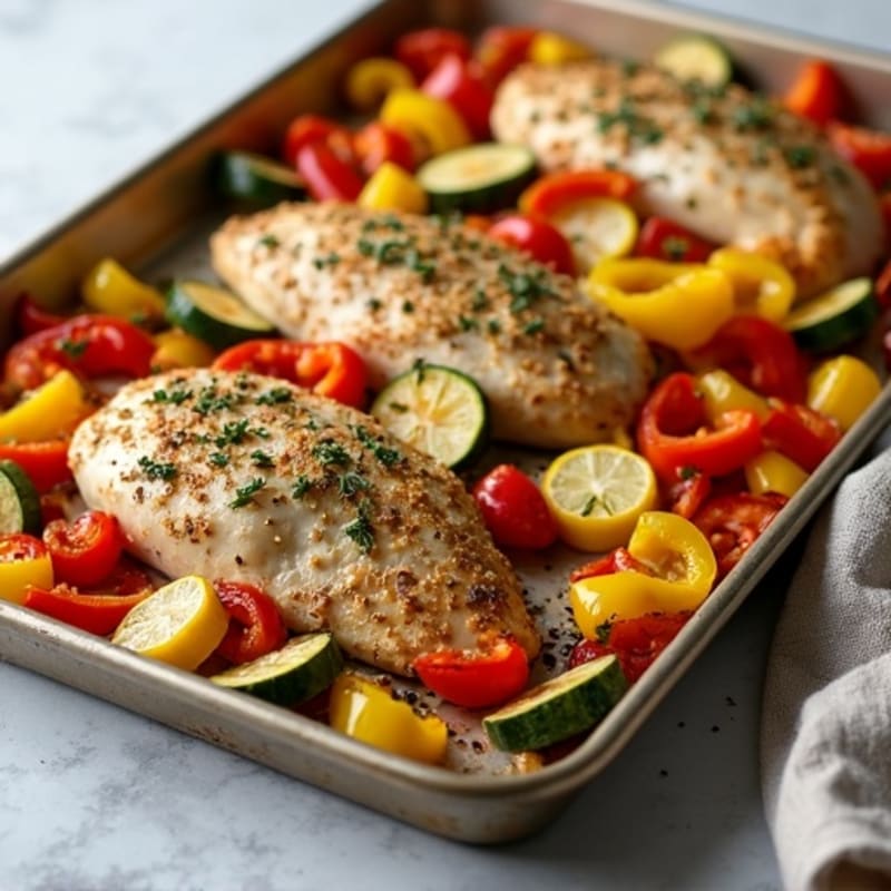 Herb-Crusted Sheet Pan Chicken with Roasted Rainbow Vegetables