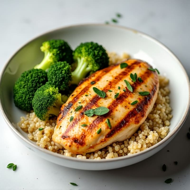 Grilled Chicken Breast with Quinoa and Roasted Broccoli