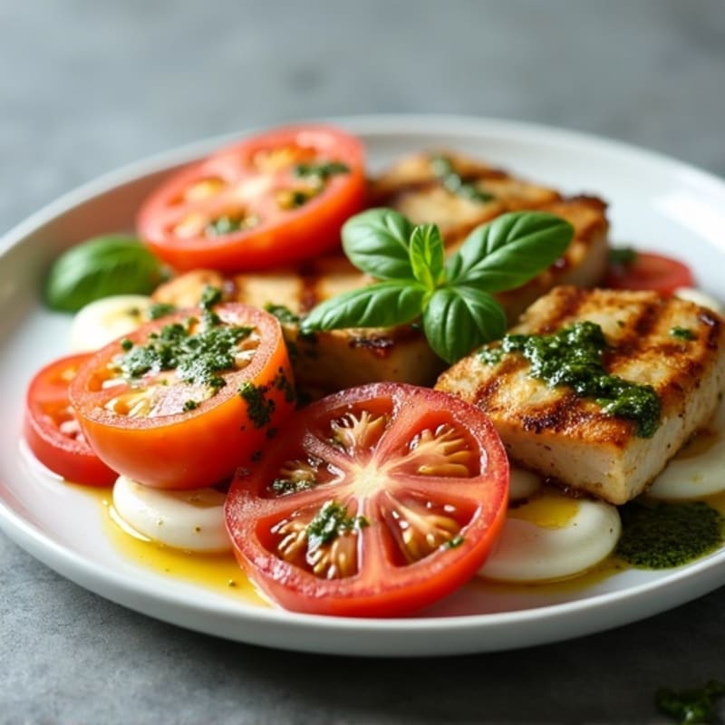 Grilled Chicken with Fresh Tomato, Creamy Mozzarella, and Basil Pesto