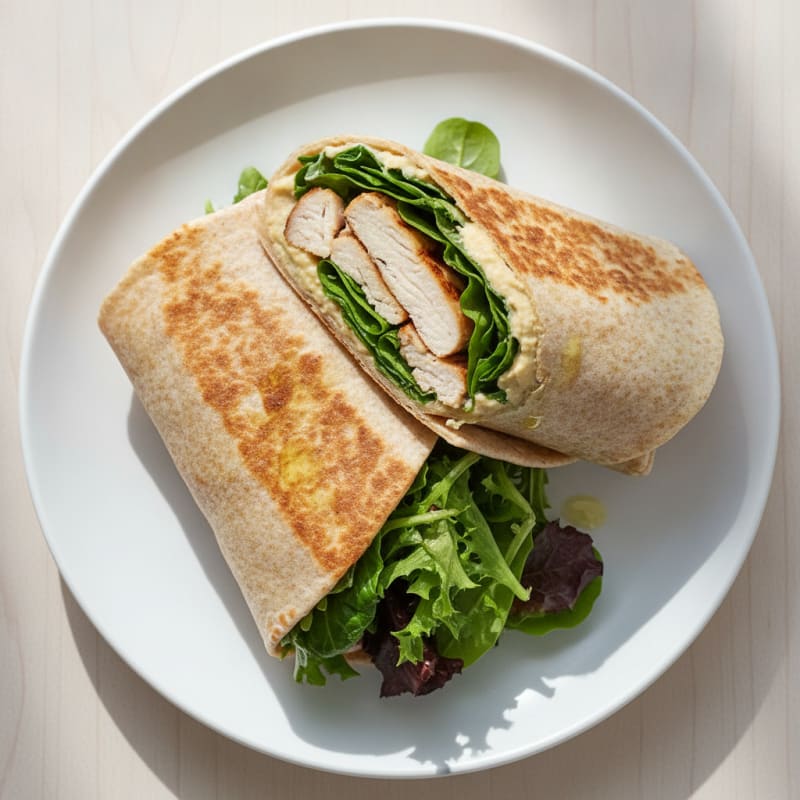 Grilled Turkey and Hummus Wrap with Mixed Greens