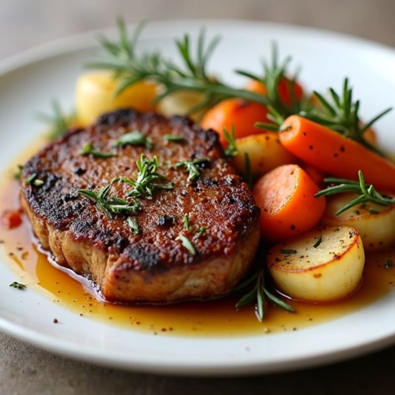 Herb-Crusted Skillet Venison with Roasted Root Vegetables