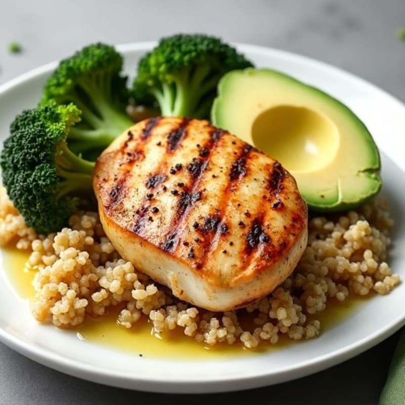 Grilled Chicken Breast with Roasted Broccoli and Quinoa