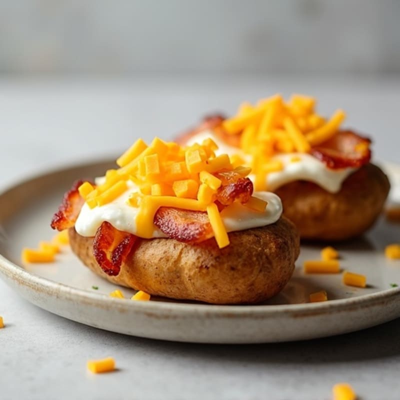 Crispy Baked Potatoes with Lean Turkey Bacon and Sharp Cheddar