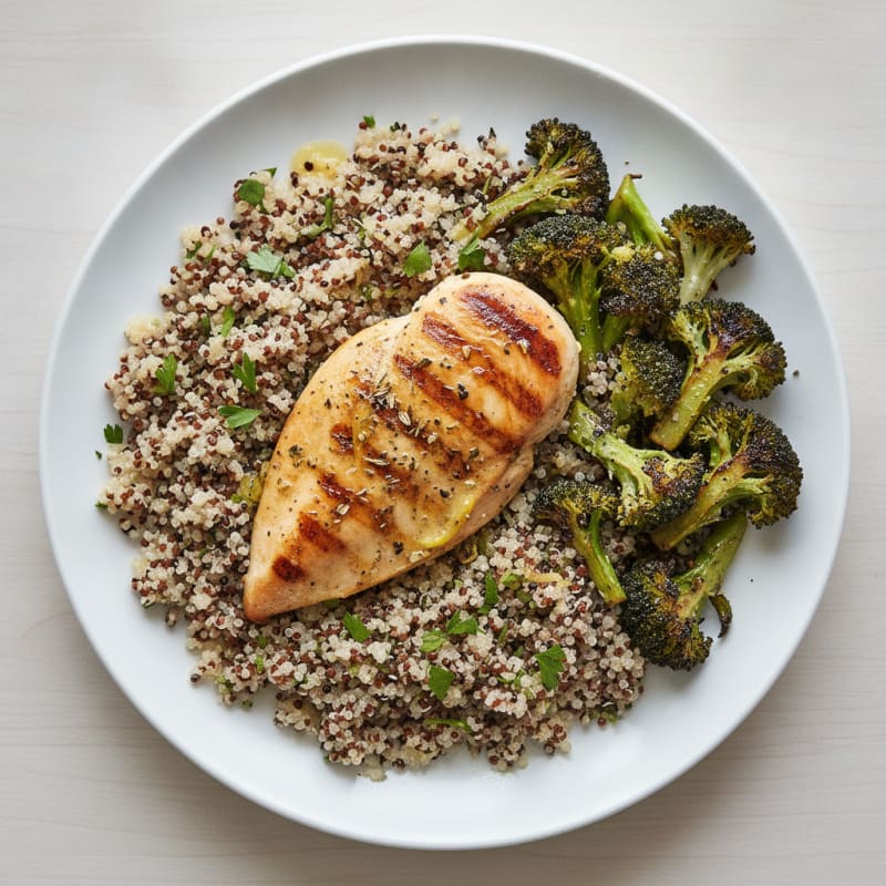 Grilled Chicken Breast with Quinoa and Roasted Broccoli