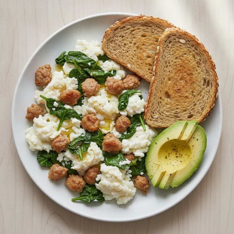 Egg White Scramble with Turkey Sausage and Spinach