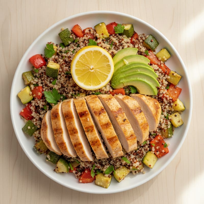 Grilled Chicken and Quinoa Salad with Roasted Vegetables