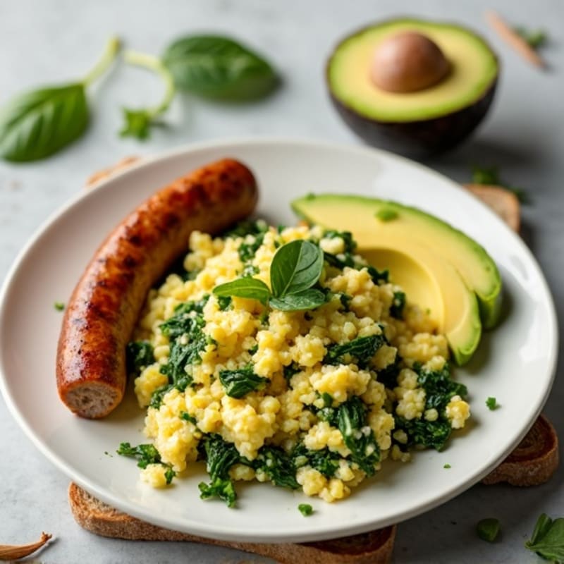 Egg White Spinach Scramble with Turkey Sausage