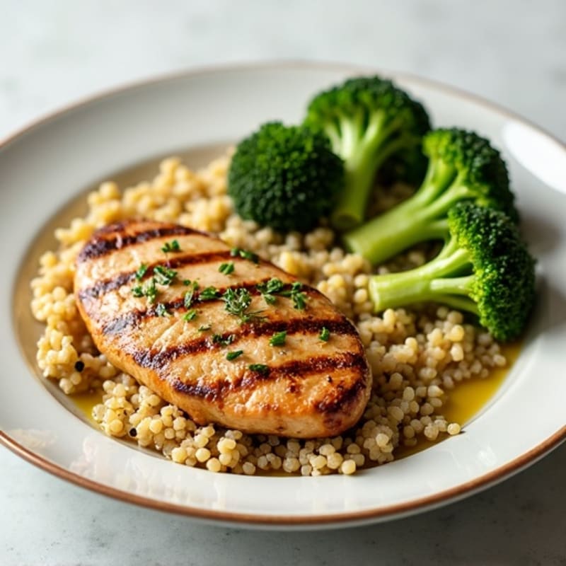 Grilled Chicken Breast with Quinoa and Steamed Broccoli