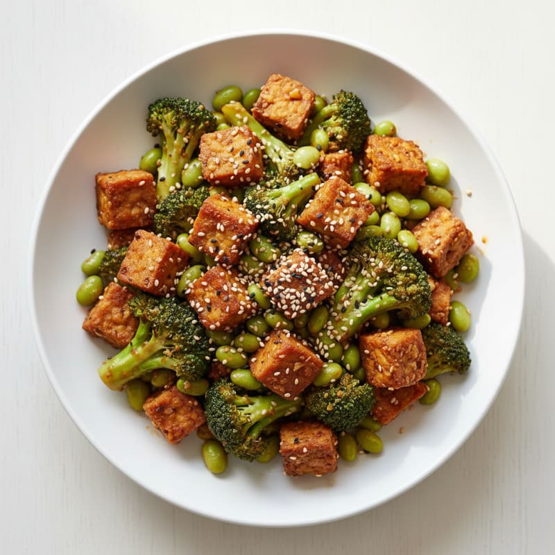 Crispy Tempeh Stir-Fry with Broccoli and Edamame