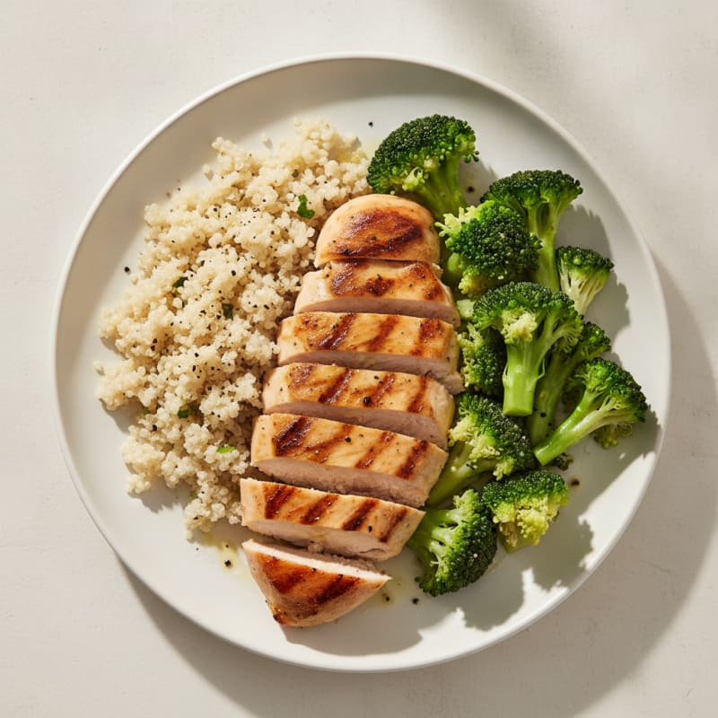 Grilled Chicken Breast with Quinoa and Steamed Broccoli