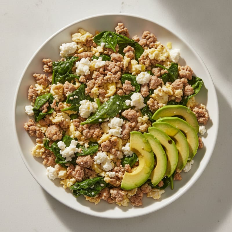 Egg White and Turkey Spinach Scramble with Cottage Cheese