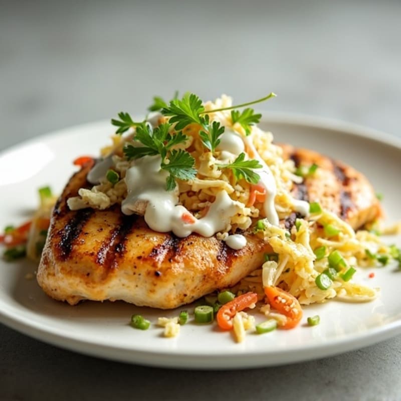 Grilled Chicken Breast with Crunchy Cabbage Slaw and Greek Yogurt Dressing