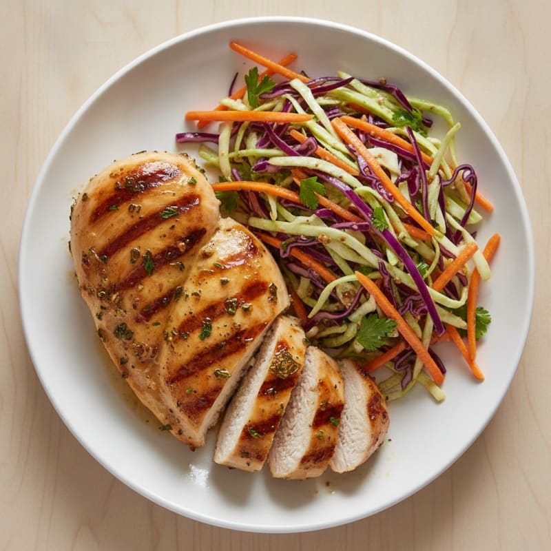 Grilled Chicken Breast with Crunchy Cabbage Slaw