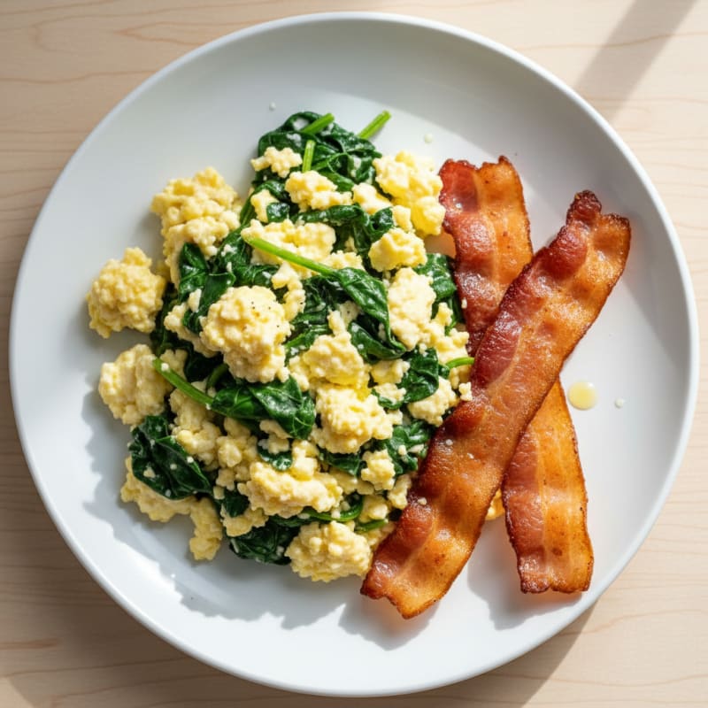 Cottage Cheese Scramble with Spinach and Turkey Bacon